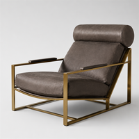 Fauteuil d'appoint moderne du milieu du siècle avec structure en métal doré, fauteuil rembourré avec appui-tête pour salon et bureau
