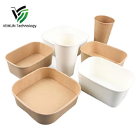 Boîte à lunch en papier kraft avec logo personnalisé de la marque VEIKUN, couvercle, bol à salade jetable, anti-fuite, biodégradable, pour les petites entreprises, à emporter