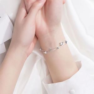 925 실버 도금 스타 팔찌 패션 더블 레이어 실버 팔찌 간단하고 달콤한 가장 친한 친구 조정 가능한 체인 팔찌
