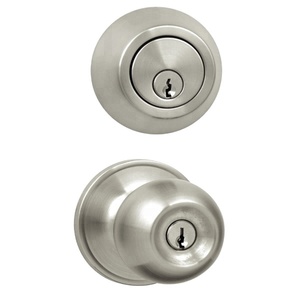 Ensemble de serrures de porte WEKIS en acier inoxydable finition chrome satiné, sans clé, ANSI Grade 2, avec bouton combiné, levier et pêne dormant, entraxe 60 mm - Product Image 2