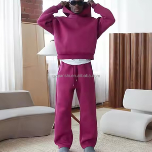 Ensemble survêtement de luxe avec sweat à capuche et pantalon de jogging, personnalisable avec logo, unisexe, coupe ample, coupe-vent, en molleton technique pour homme - Product Image 4