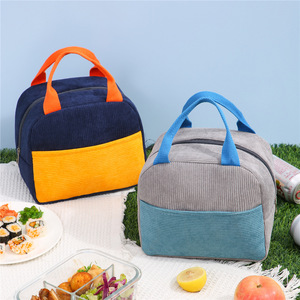 Bolsa de almuerzo aislada de pana con bloques de color, impermeable y gruesa, para el trabajo, la escuela, viajes, camping al aire libre, multiusos - Product Image 1