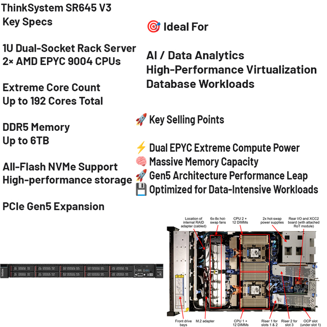 Versatile 1U for Complex Workloads ThinkSystem SR645 V3 1U 2-Socket Rack Server Virtualized AI Server ThinkSystem SR645 V3