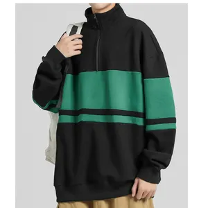 bulk buy new design blank cropped hoodie men french terry polo neck men's hoodies sweatshirts wholesale color block sweatshirt