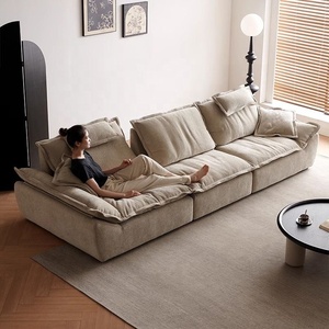 Sofá Seccional Ergonómico de Tela de <span class=keywords><strong>Lino</strong></span> con Respaldo Ajustable, Asiento Profundo, Sofá sin Estructura para Sala de Estar - Product Image 1