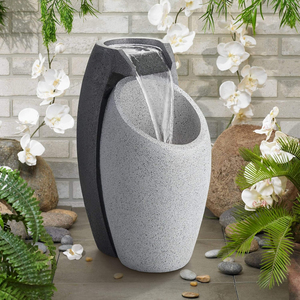 Grande fontaine cascade moderne en résine grise imperméable avec éclairage LED pour la décoration intérieure/extérieure du sol et du jardin - Product Image 1