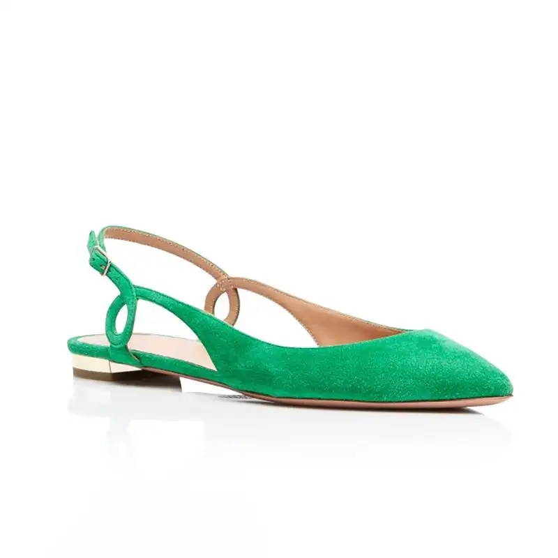 XINZI RAIN Plus Size Ladies Flat Shoes Green Suede Leather Point Toe Slingback Women Casual Flat Sandals