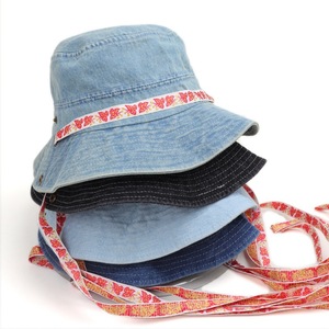 Summer Outdoor Denim Bucket <b>Hat</b> For Women With Floral Embroidery <b>Band</b> Wide Brim Sun Protection Fashionable Casual Cap - Product Image 1