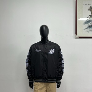 Blouson Bomber en Satin Noir Brodé de Lettres Grecques, Boutons sur le Devant, Longueur Standard, Idéal pour les Tenues de Sororités et Fraternités - Product Image 1