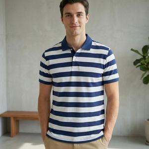 Camiseta Polo a Rayas de Corte Holgado para Deportes al Aire Libre TKAN983D, Cómoda, 100% Algodón Grueso, con Cuello, a Bajo Precio para Hombre - Product Image 1