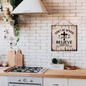 Don't Be Afraid Just Believe Wreath Sign for Front Door Circle for Wreaths Rustic Mark 5:36 Scripture Wooden Round Home Decor - Product Image 6
