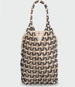 Bolso de cubo con cuentas de madera tejida para mujer, cartera informal ahuecada con bolsa interior, para vacaciones de verano, Bali - Product Image 6