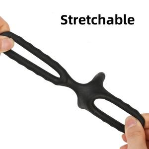 Herren <span class=keywords><strong>Triple</strong></span> Penis <span class=keywords><strong>Cockring</strong></span> Sexspielzeug Dehnbares Silikon mit Delay Ejakulation funktion - Product Image 3