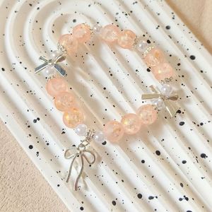 China Platinum Gold/Silver Plated Pink Crystal Bowtie Butterfly Pendant <b>Beaded</b> <b>Bracelet</b> Women Sweet Beads Chain Girlfriend - Product Image 2