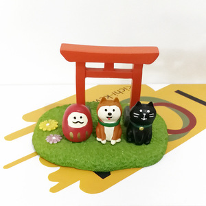 Chibi Dog Daruma Resin Figurine Set Japanese Style Desk Ornament Living Room Decor - Product Image 1