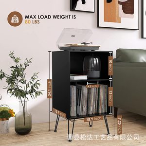 Modern minimalist wooden storage rack, solid wood vinyl <b>record</b> holder, large capacity, double-layer floor-<b>standing</b> shelf. - Product Image 5