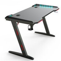 Bureau de jeu RVB en forme de Z de haute qualité Table de jeu PC à hauteur réglable avec porte-gobelet accessoires en bois noir rouge