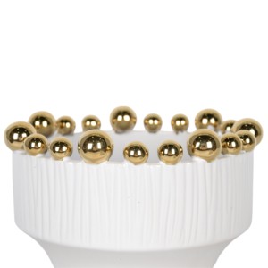 Set di tre ciotole moderne in ceramica bianca con bordo decorato a perline, ideali per servire, come centrotavola per tavolino da caffè o piano cucina. - Product Image 2