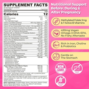 Vigoworld OEM Gomitas multivitamínicas prenatales para mujeres con metilfolato colina <span class=keywords><strong>Omega</strong></span> <span class=keywords><strong>3</strong></span> DHA EPA hierro sin azúcar vegano - Product Image 6