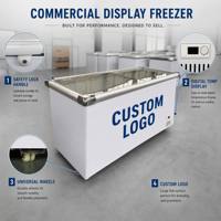 Congélateur horizontal professionnel combiné pour îlot central 450L, vitrine réfrigérée de supermarché avec porte coulissante en verre