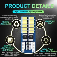 Ampoule LED automobile T10 Canbus 3014 24SMD 194 162 W5W 6000K Blanc Glace Bleu DC 12V 200lm pour plaque d'immatriculation et éclairage intérieur de voiture