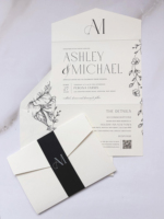 Ensemble d'invitations de mariage personnalisées avec logo de marque, écologiques, avec enveloppe, motif floral minimaliste, papier texturé en coton, carte-cadeau