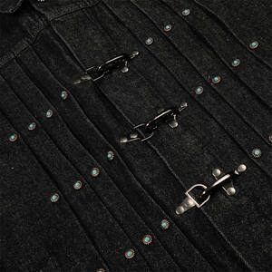 Veste en jean rétro style américain pour homme Boucle d'avion en métal lourd Design plissé court Bouton Décoration Hip-Hop <span class=keywords><strong>Jeans</strong></span> pour homme - Product Image 2