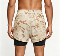 Shorts de sport pour hommes, logo personnalisé, 100% polyester, 120GSM, tricoté, léger, séchage rapide, camouflage long, 2 en 1, pour la course à pied et la salle de sport