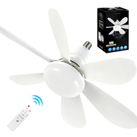 Ventilador de Techo Portátil SMD de Alta Luminosidad con Base de Rosca E27, Ventilador de Techo Profesional Ajustable de 3 Velocidades con Enchufe Eléctrico para el Hogar