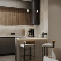 Armoires de cuisine modernes de luxe sur mesure avec bois massif et îlot en marbre imperméable pour résidences de luxe modernes