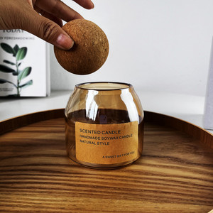 8 Ounce 10oz 12oz <strong>Amber</strong> Heat Resistant Glass <strong>Candle</strong> Holders Lanterns <strong>Candle</strong> <strong>Jars</strong> With Cork Ball Lids for Soy Wax Making - Product Image 3