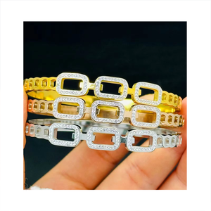 Wholesale Fashion Women's Stainless Steel 18K Gold Plated Zircon Fringe <b>Bangle</b> <b>Bracelet</b> for Anniversary - Product Image 5