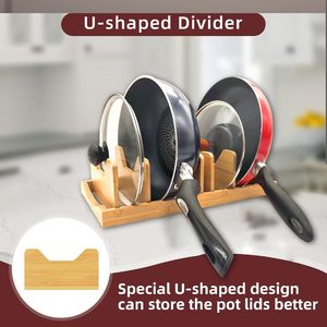 Étagère à vaisselle en bambou avec support pour couvercles, pour organiser les casseroles, les poêles, les assiettes et les couvercles sur le comptoir de cuisine, type rectangulaire sur pied - Product Image 4