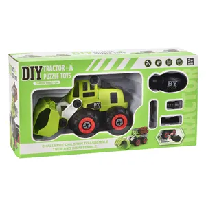 Vestido diy montar brinquedos desmontagem verde, fazenda carro crianças educacional modelo de carro montagem com porca ferramenta