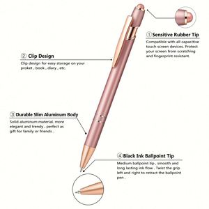 Personalized Ballpoint Pen with logo 2 in 1 <b>Capacitive</b> Multi Function Metal <b>Stylus</b> Pen Promotional Gift Rose Gold Ball Point Pen - Product Image 4
