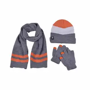 Customized logo skin friendly soft stripe warm jacquard winter beanie hats scarf gloves set for kids