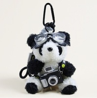 Porte-clés pendentif couple en peluche ours caméra, super doux, en coton PP, anti-stress, cadeau créatif, mini