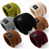 Bonnet d'hiver chaud en tricot côtelé extensible, grande taille 65 cm, avec revers, épais et tricoté, avec étiquette tissée et logo personnalisé, vente en gros