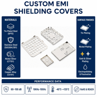 Caja de protección EMI RF de hojalata personalizada para PCB SMT, estampado de precisión a nivel de placa, cubierta de blindaje OEM