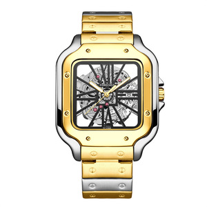 Đồng hồ nam thép không gỉ thiết kế bán buôn, mặt vuông rỗng, dòng Sandos La Mã, vỏ hợp kim, chống nước, máy quartz - Product Image 4