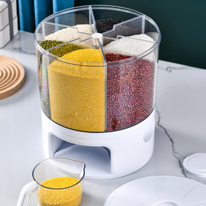 kitchen round otable Rotating bins Beans rotary Grain With Cup organizer Rice plastic bulk food container cereal dispenser
