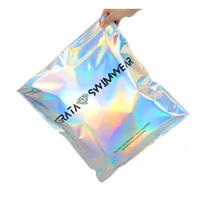 Emballage en plastique arc-en-ciel avec logo personnalisé enveloppe holographique sacs à fermeture éclair sac d'emballage en feuille brillante poly mailer