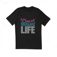 Vinyle thermocollant motif « Blessed » avec strass pour T-shirt, transferts DTF