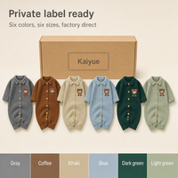 Combinaison bébé tricotée Kaiyue à manches longues, col polo, broderie ours, combinaison pour nourrissons, vente en gros, fournisseur OEM ODM de vêtements pour bébés