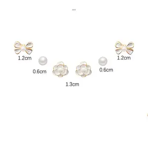 Boucles d'oreilles à aiguilles en argent 925 pour femmes, vente en gros, ensemble de boucles d'oreilles à fleurs en perles blanches