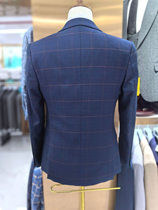 Completo <span class=keywords><strong>Uomo</strong></span> Blu Scuro a Quadri, <span class=keywords><strong>Abito</strong></span> da Cerimonia di Lusso, Set 3 Pezzi, Giacca Slim, Blazer, Pantaloni Formali - Product Image 3