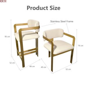 เก้าอี้บาร์ทรงสูงสไตล์โมเดิร์นหรูหรา  โครงสแตนเลสสีทองคุณภาพสูง สำหรับบ้าน ห้องครัว บาร์ คลับ โรงแรม ร้านอาหาร - Product Image 6