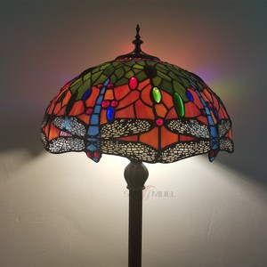 Đèn đứng trang trí kính màu Tiffany kiểu châu Âu cổ điển, đế đồng, hình chuồn chuồn xanh, thương hiệu Sensmuel - Product Image 4