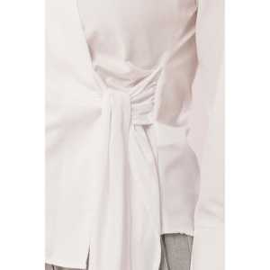 <b>Wrap</b> Collar <b>White</b> Shirt Women Poplin Office Button Down Blouse With Side Tie Detail - Product Image 5