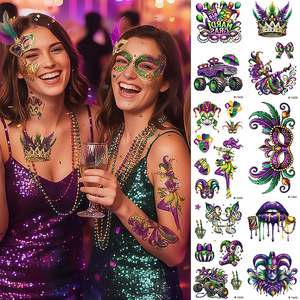 Temporary Tattoo Sticker Mardi Gras Party Face Body Art Waterproof Pet Film Digital Printing One Size - Product Image 1